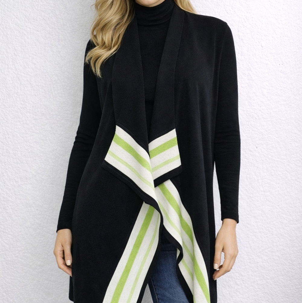 Ming Wang Sleeveless Black Knit Vest Green Trim Sz M Quiet Luxury Career
